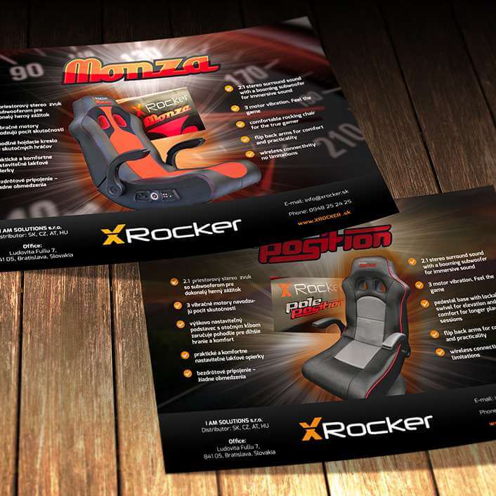 Propagační leták herních sedaček X-Rocker