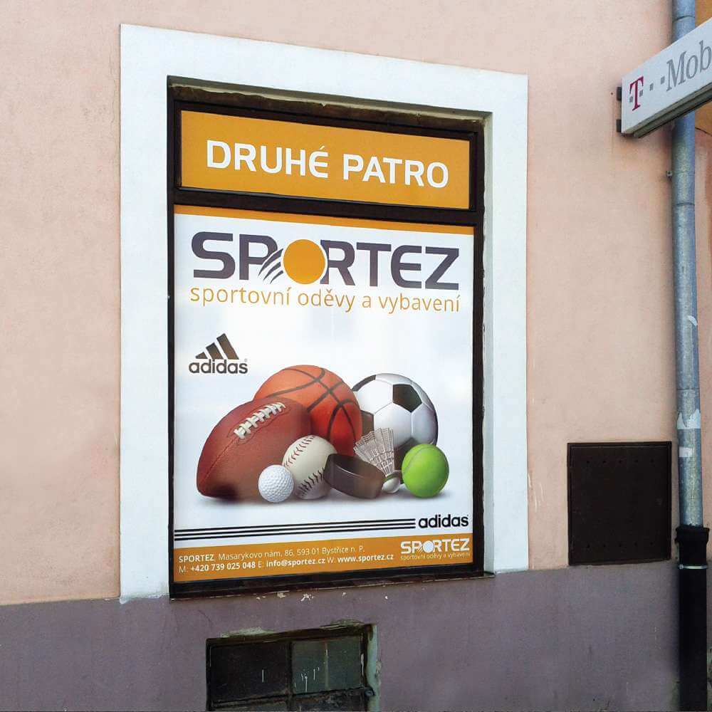 Polep výloh prodejny sportovního vybavení Sportez