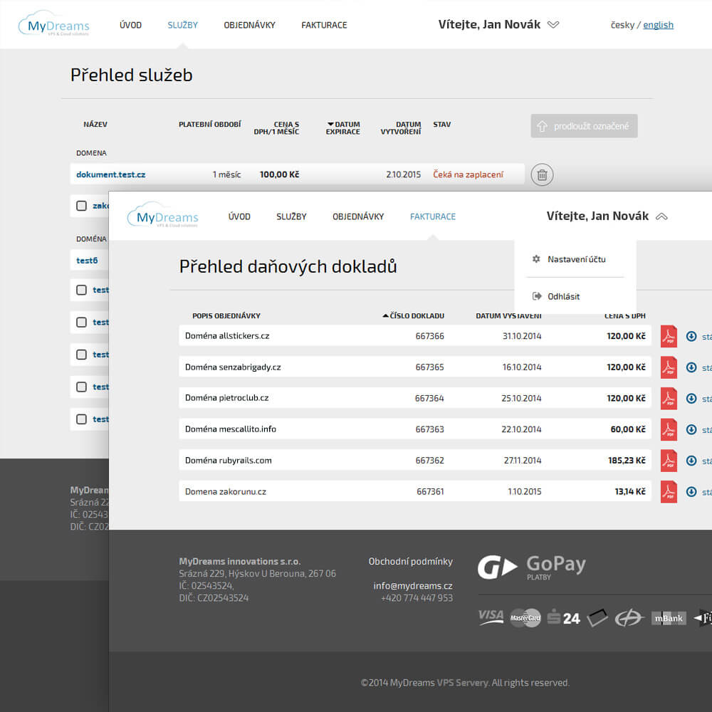 Fakturační systém hostingové společnosti MyDreams