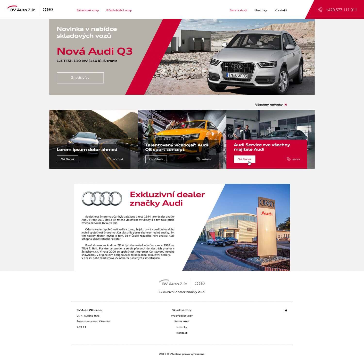 Prezentační web dealera vozů Audi - BV Auto Zlín