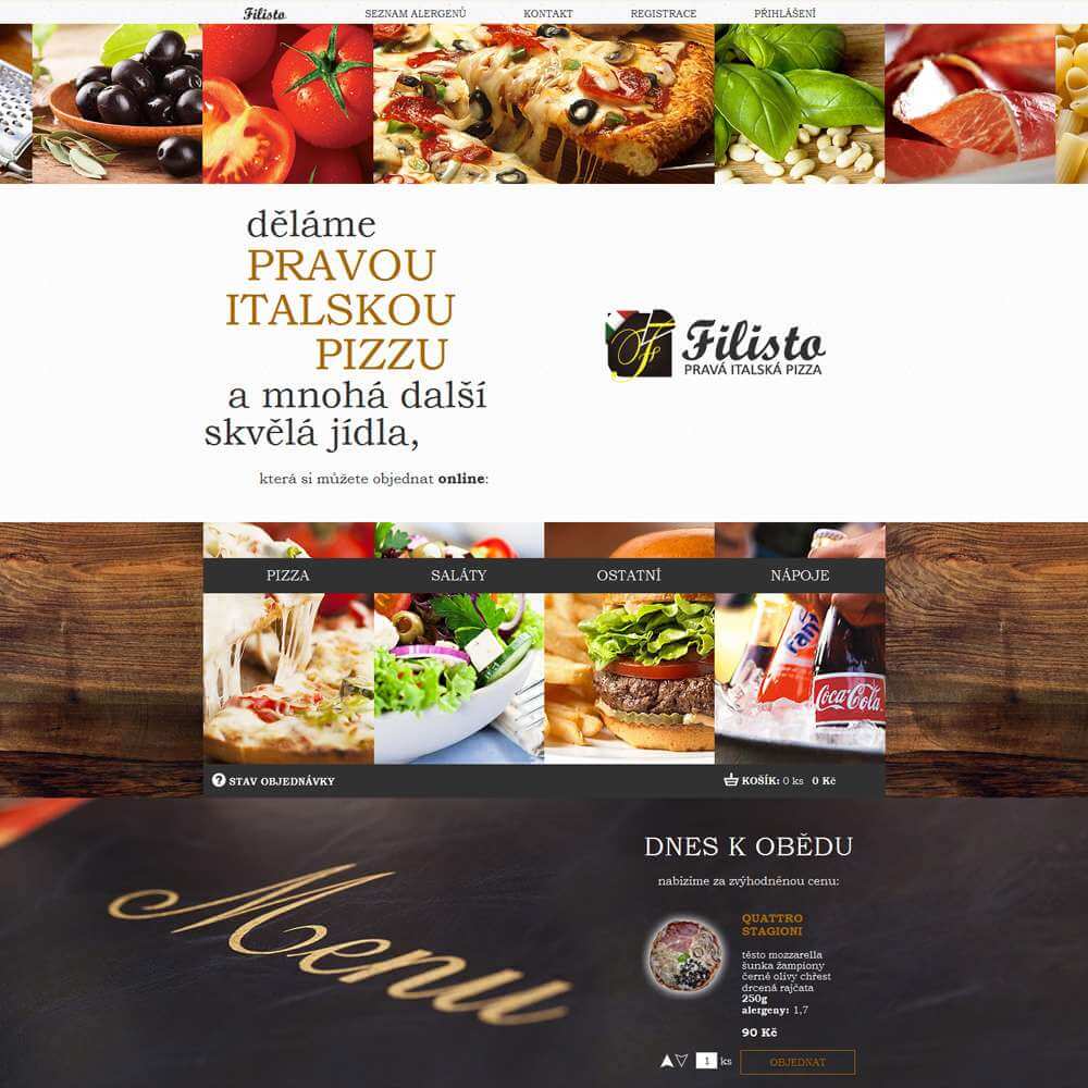 Webové stránky pizzerie Filisto s pokladním systémem SnugCash