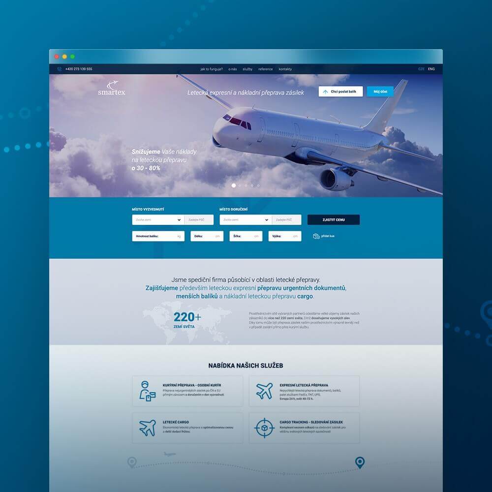 Web s klientskou sekcí přepravní společnosti Smartex