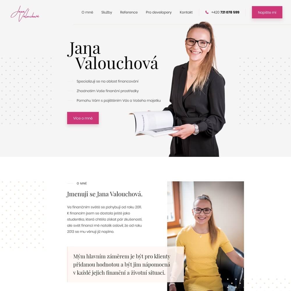 Prezentační web finanční poradkyně Jany Valouchové